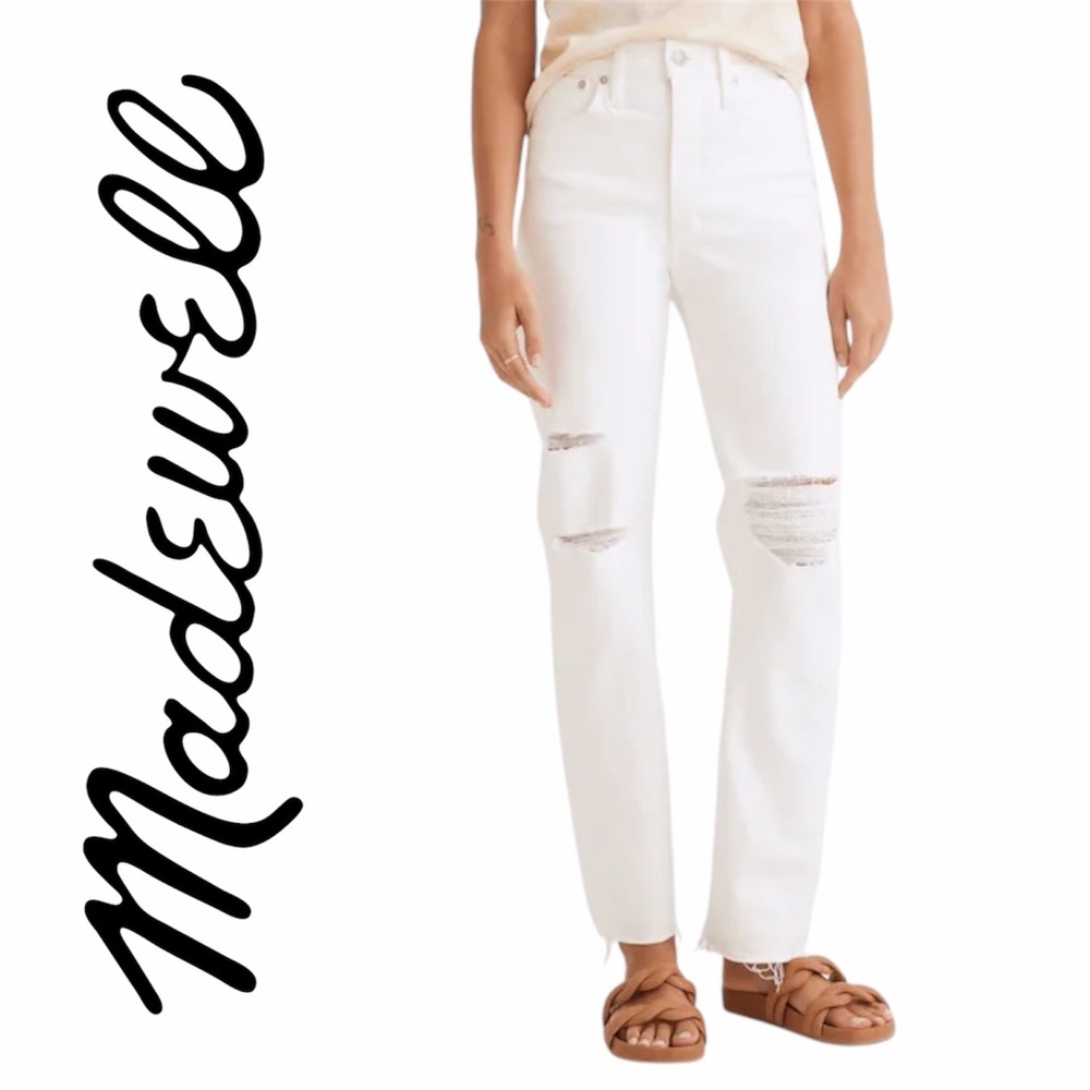 Madewell The Perfect Vintage Straight Jeans Womens 27 White Distressed Raw Hem